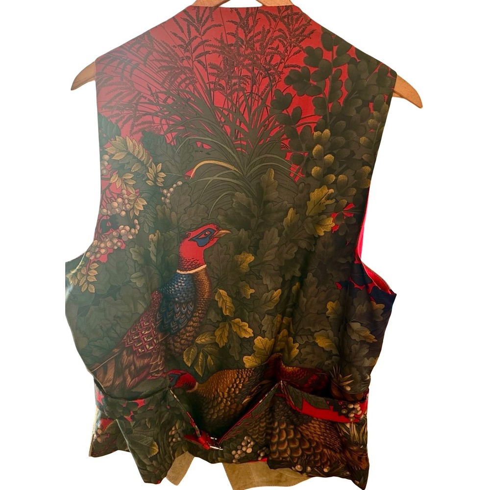 Bullock & Jones Suede Leather Vest Mens M Silk Pheasant Hunting Scene  England